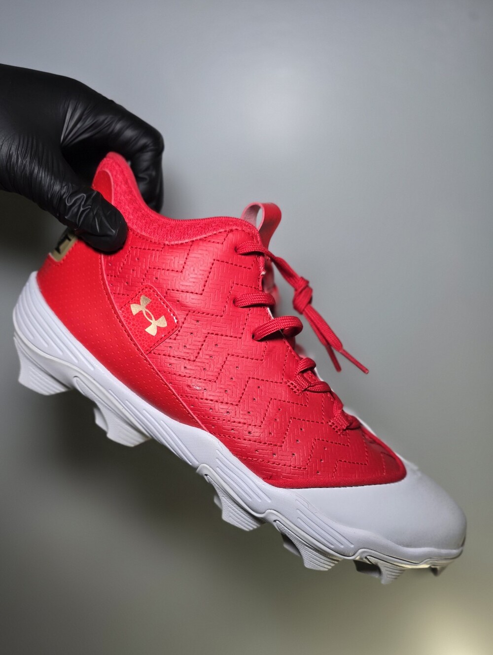 Under Armour Harper 9 RM Cleats Mens 12 Red White Baseball Shoes 3027442-100